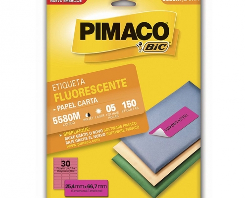 Etiqueta Inkjet + Laser Carta 25,4x66,7 5580M Fluorescente Magenta 5 folhas 150 etiquetas Pimaco