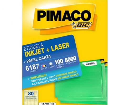 Etiqueta Inkjet + Laser Carta 12,7x44,45 6187 100 folhas 8000 etiquetas Pimaco